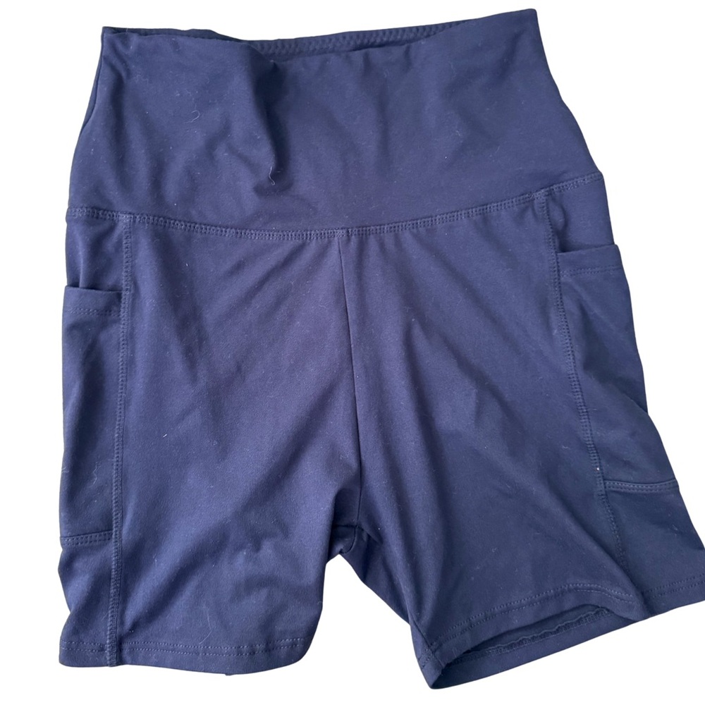 Women’s High-Waist Navy Active‎ Shorts with Side Pockets Size Small 90 degrees